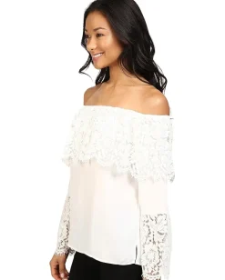 Vince Camuto Lace Bell Sleeve Off Shoulder Blouse New Ivory Discount
