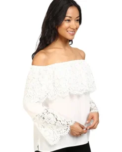 Vince Camuto Lace Bell Sleeve Off Shoulder Blouse New Ivory Discount
