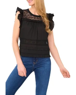 Women CeCe Lace Inset Ruffle Detail Top