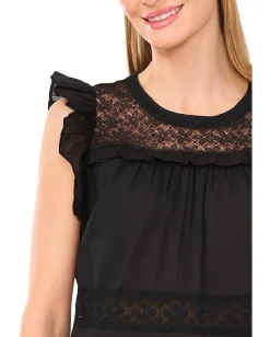 Women CeCe Lace Inset Ruffle Detail Top