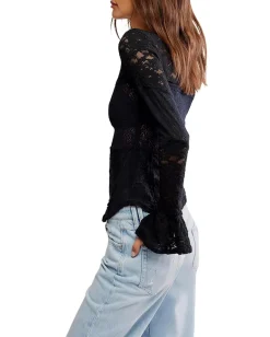 Free People Lace Layering Long Sleeve Black Discount