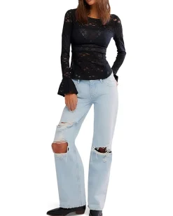 Free People Lace Layering Long Sleeve Black Discount