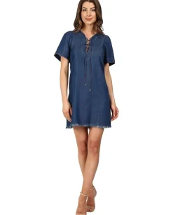 Women 7 For All Mankind Lace-Up Denim Dress