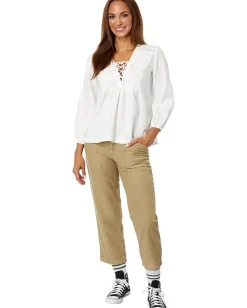 Women Lucky Brand Lace-Up Peasant Blouse