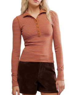 Free People Lake Henley Stripe Cinnamon Combo Hot