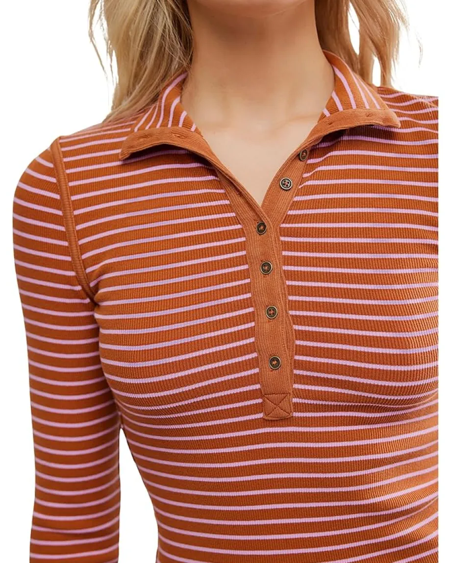 Free People Lake Henley Stripe Cinnamon Combo Hot
