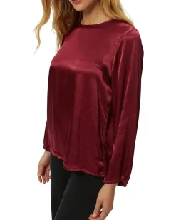 Michael Stars Lali Crew Neck Blouse Garnet New