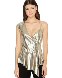 Nicole Miller Lame Cross-Back Top Gold Sale