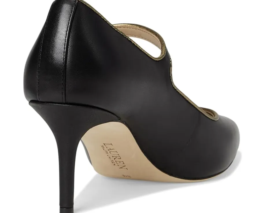 Lauren Ralph Lauren Lanette Metallic-Trim Mary Jane Pumps Black/Antique Gold New