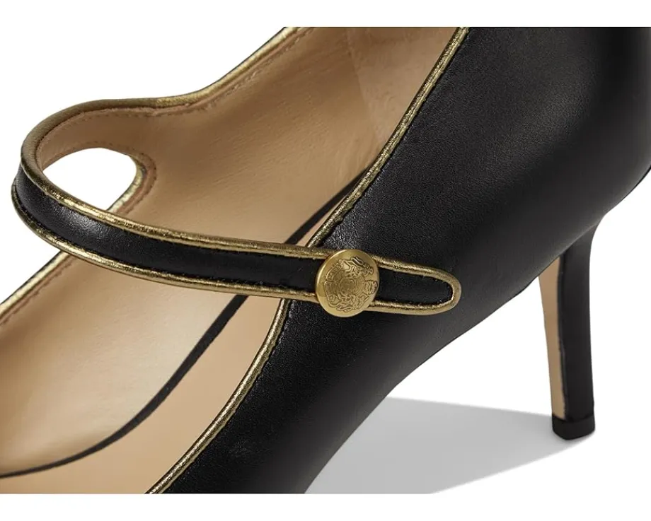 Lauren Ralph Lauren Lanette Metallic-Trim Mary Jane Pumps Black/Antique Gold New