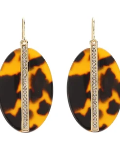 Lauren Ralph Lauren Large Oval Tortoise Disc Earrings w/Center Pave Tortoise/Gold/Crystal