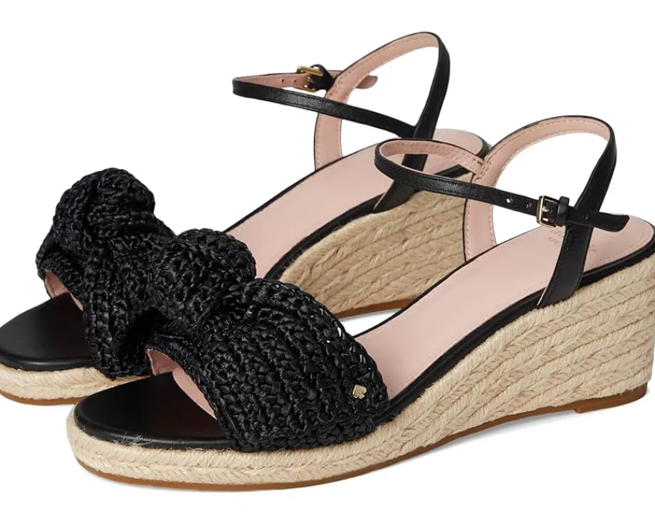 Kate Spade New York Leandra Raffia Espadrille Wedge Sandal Black Clearance