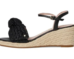 Kate Spade New York Leandra Raffia Espadrille Wedge Sandal Black Clearance