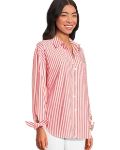 Lilly Pulitzer Lesia Relaxed Button-Down Rococo Red Cabana Stripe Outlet
