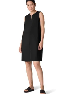 Eileen Fisher Lightweight Ponte Split Neck Shift Dress Black Online