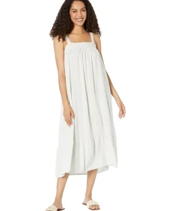 Mod-o-doc Linen Blend Pinstripe Sleeveless Babydoll Ruffle Hem Dress Ivory Outlet