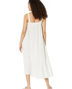 Mod-o-doc Linen Blend Pinstripe Sleeveless Babydoll Ruffle Hem Dress Ivory Outlet