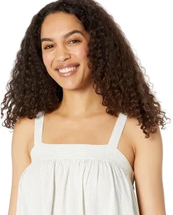 Mod-o-doc Linen Blend Pinstripe Sleeveless Babydoll Ruffle Hem Dress Ivory Outlet