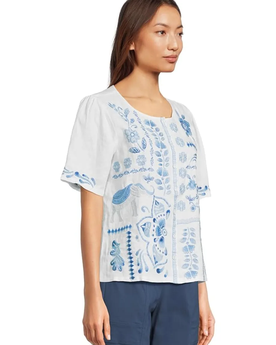Women Johnny Was Linen Flutter Sleeve Blouse- Yadira