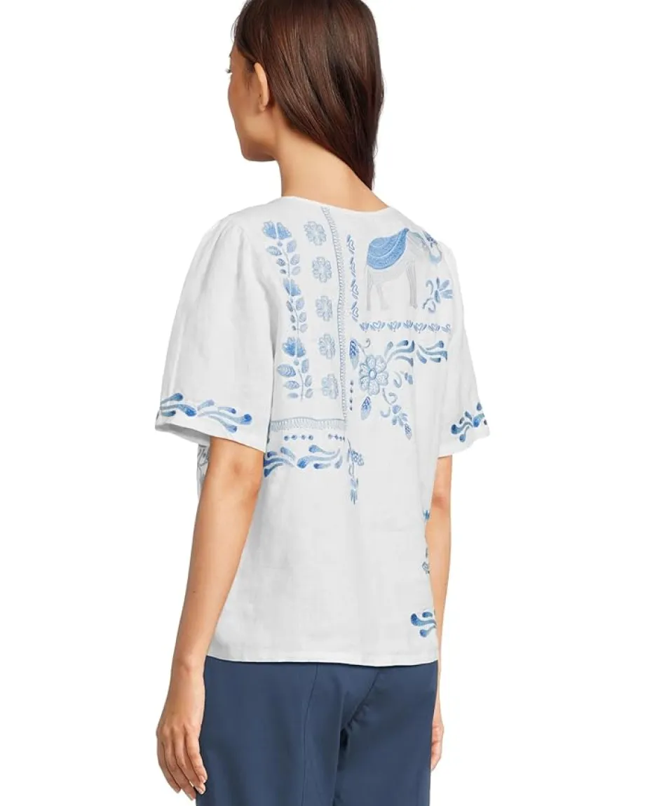 Women Johnny Was Linen Flutter Sleeve Blouse- Yadira