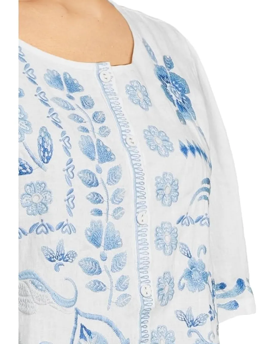 Women Johnny Was Linen Flutter Sleeve Blouse- Yadira