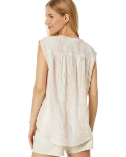 Splendid Lola Sleeveless Button-Up Top Rouge Stripe
