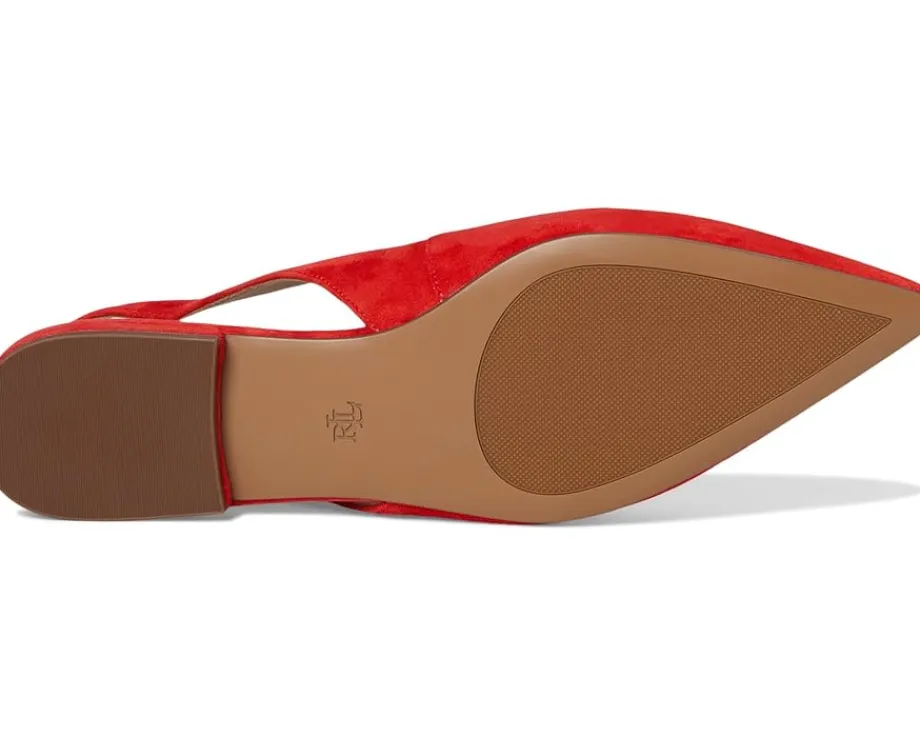 Lauren Ralph Lauren Londyn Suede Slingback Flat Bright Vermilion Clearance