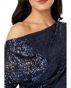 Women Betsy & Adam Long 3/4 Sleeve Off-the-Shoulder Sequin Dress