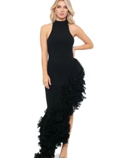 Women Betsy & Adam Long asymetrical ruffled mock neck