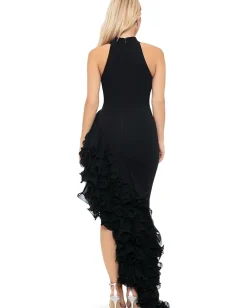 Women Betsy & Adam Long asymetrical ruffled mock neck