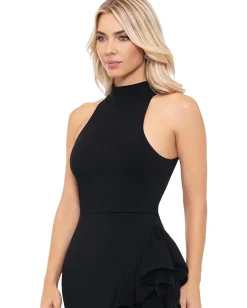 Women Betsy & Adam Long asymetrical ruffled mock neck