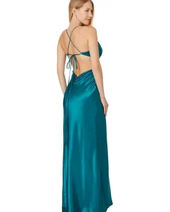 Betsy & Adam Long Charmous Spagetti Strap Tie Back Social Mallrd New