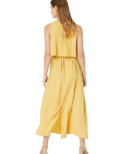Calvin Klein Long Dress with Overlay Bodice Light Ochre Clearance