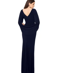 Women Betsy & Adam Long Jersey Ruched Drape Back Dress