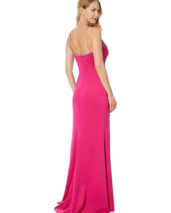 Women Betsy & Adam Long Jersey Spaghetti Strap Rhinestone