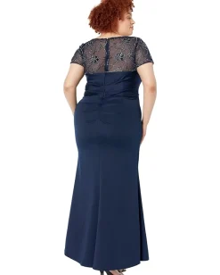 XSCAPE Long Scuba Dress with Ruching, Ruffles and Beading Midnight Outlet