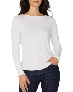 Liverpool Los Angeles Long Sleeve Boat Neck Knit Top Washed Cream New