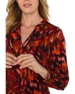 Liverpool Los Angeles Long Sleeve Btn Front Banded Collar Woven Shirt Stretch Shirting Painted Cedar Clearance