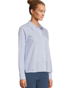 Elliott Lauren Long Sleeve Button Front Stripe Shirt With Front Seam Detail Blue/White Best