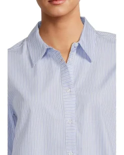 Elliott Lauren Long Sleeve Button Front Stripe Shirt With Front Seam Detail Blue/White Best