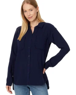 Mod-o-doc Long Sleeve Button-Up Shirt Navy Licorice Outlet