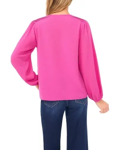 Women CeCe Long Sleeve Circular Trim Pintuck Top