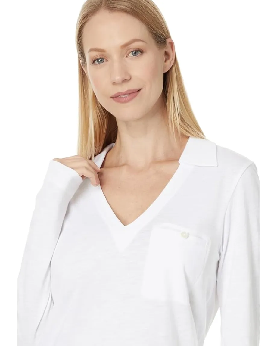 Women Lilla P Long Sleeve Collared V-Neck