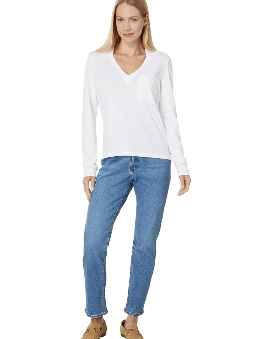 Women Lilla P Long Sleeve Collared V-Neck