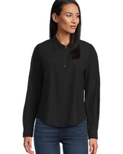 Women Liverpool Los Angeles Long Sleeve Collared Zip Front Knit Shirt