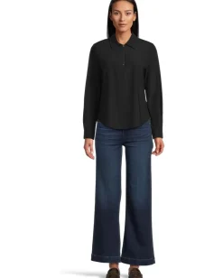 Women Liverpool Los Angeles Long Sleeve Collared Zip Front Knit Shirt