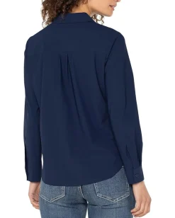 Liverpool Los Angeles Long Sleeve Collared Zip Front Knit Shirt Dark Navy Online