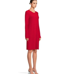 Women Norma Kamali Long Sleeve Crew Dress To Knee