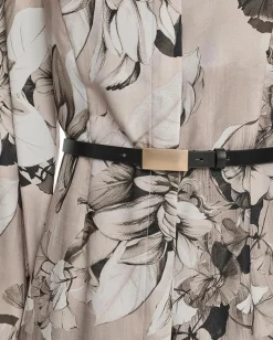 Women Calvin Klein Long Sleeve Dot Crepe Belted Bubble Hem Midi