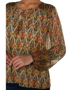 Women Liverpool Los Angeles Long Sleeve Double Layer Tie Front Woven Blouse